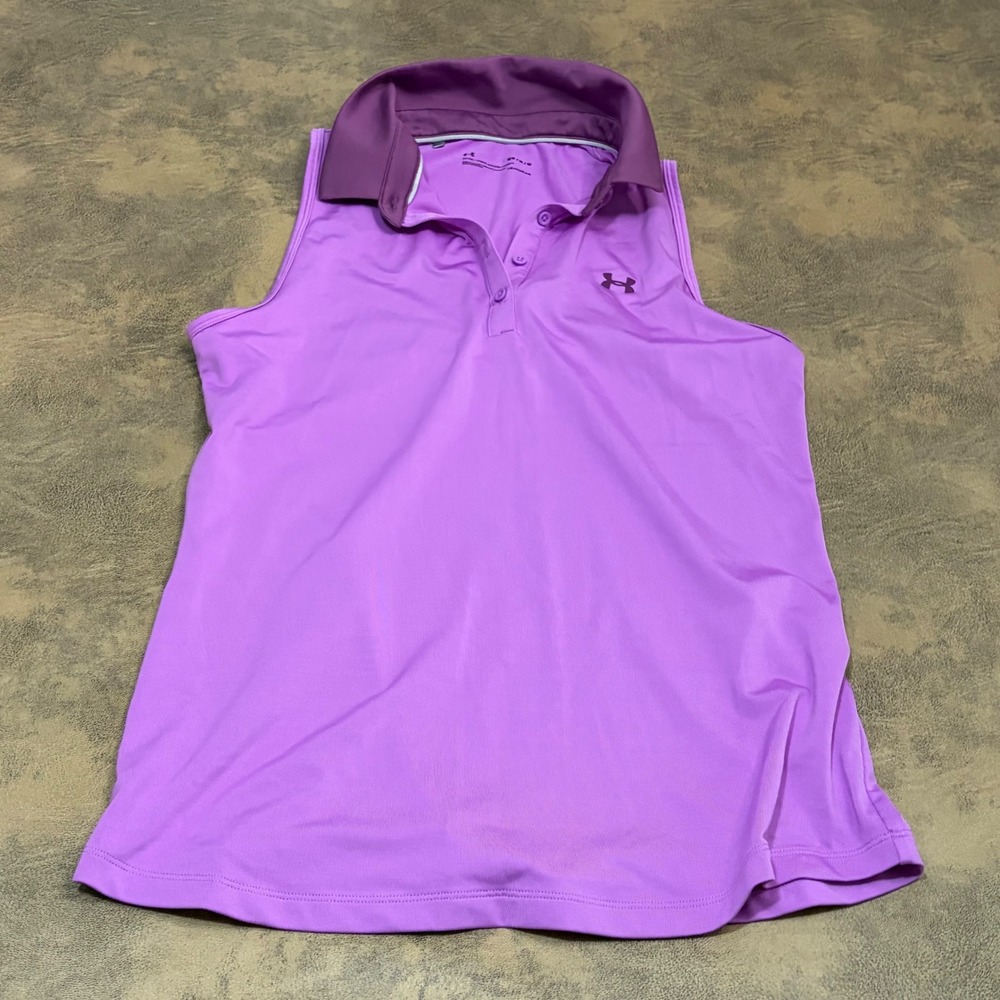 Under Armour UA Zinger Sleeveless Polo Shirt Womens M Purple HeatGear 1353125